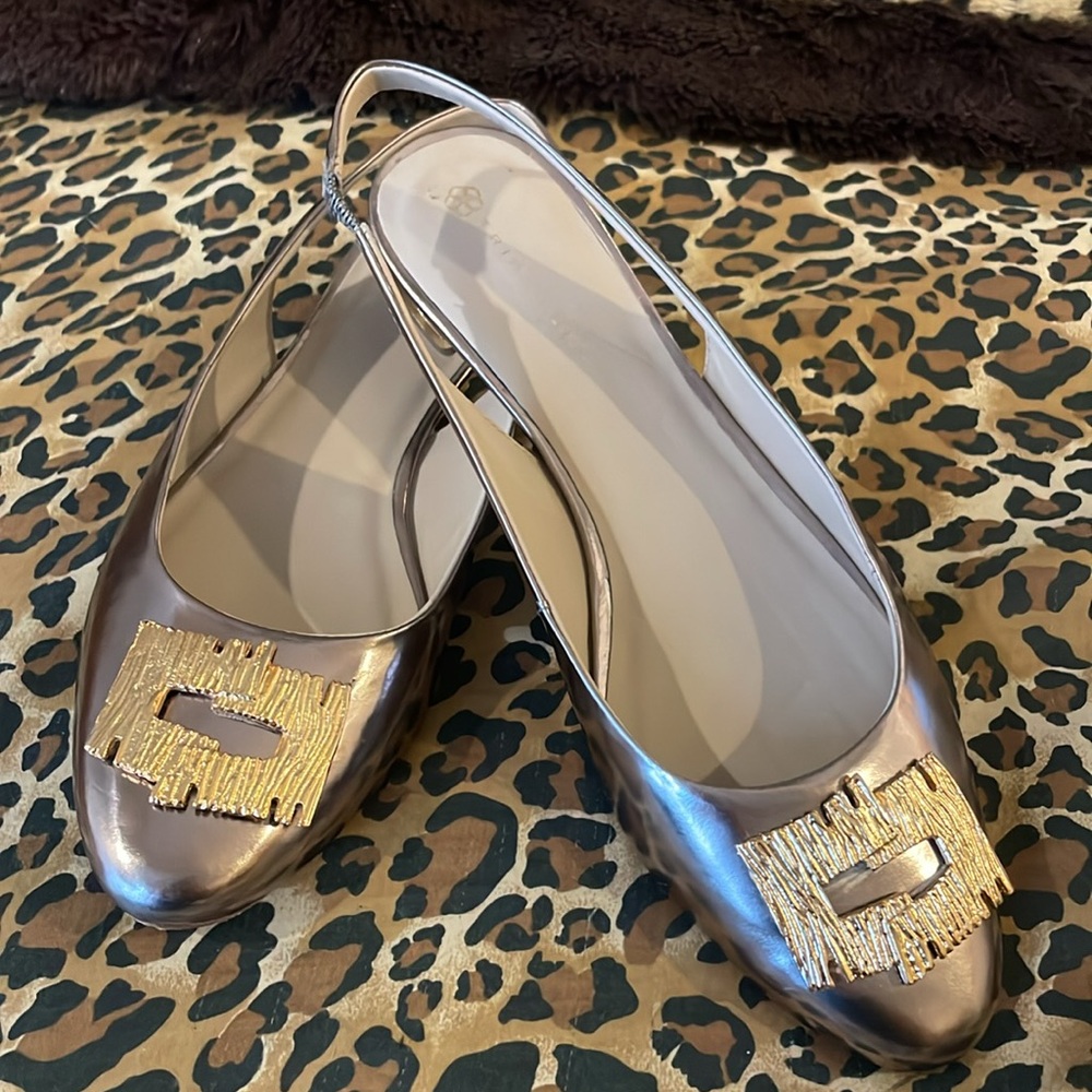 Trina Turk Bronze Metallic Flat Leather Slingbacks